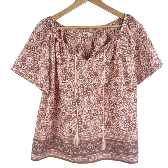 Faherty Florence Peasant Blouse Boho Floral Organic Cotton Small Oversized EUC - Picture 1 of 5
